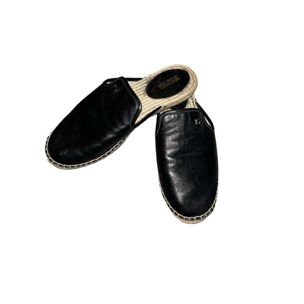 Michael Kors Women 37 Size 7 Shoes Black Leather Mules Espadrille Sandal‎